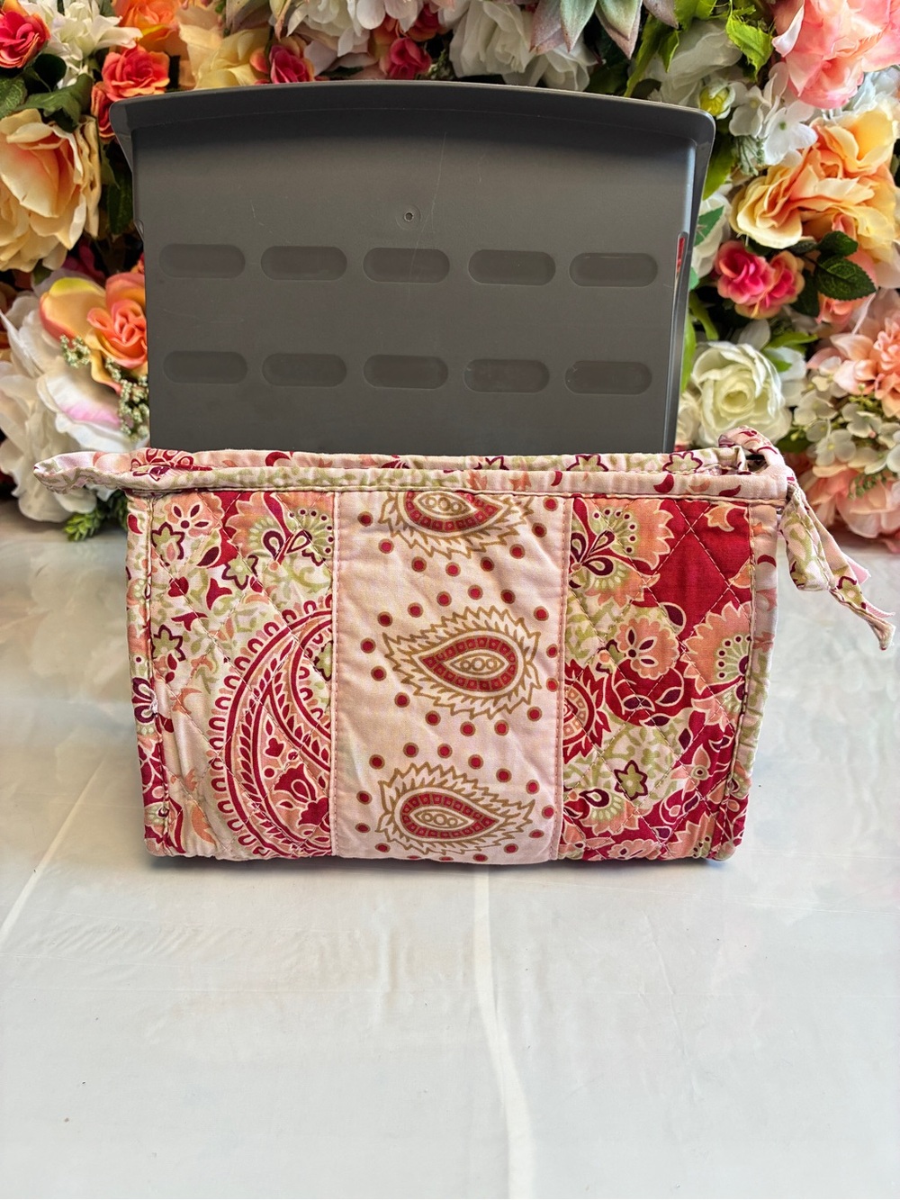 Lemon Hill Quilted Cotton Pink Paisley Cosmetic Makeup Travel Organizer Zip Bag